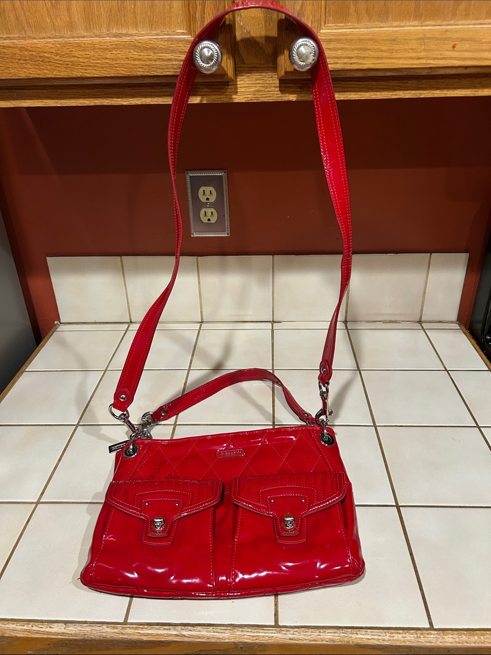 Coach Poppy Liquid Gloss Red Patent Leather Shoulder Bag